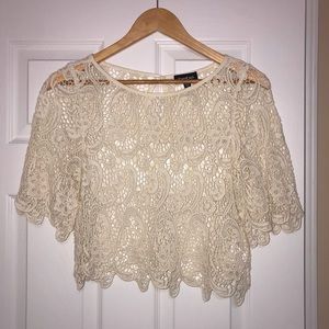 cream Bebe lace crop top